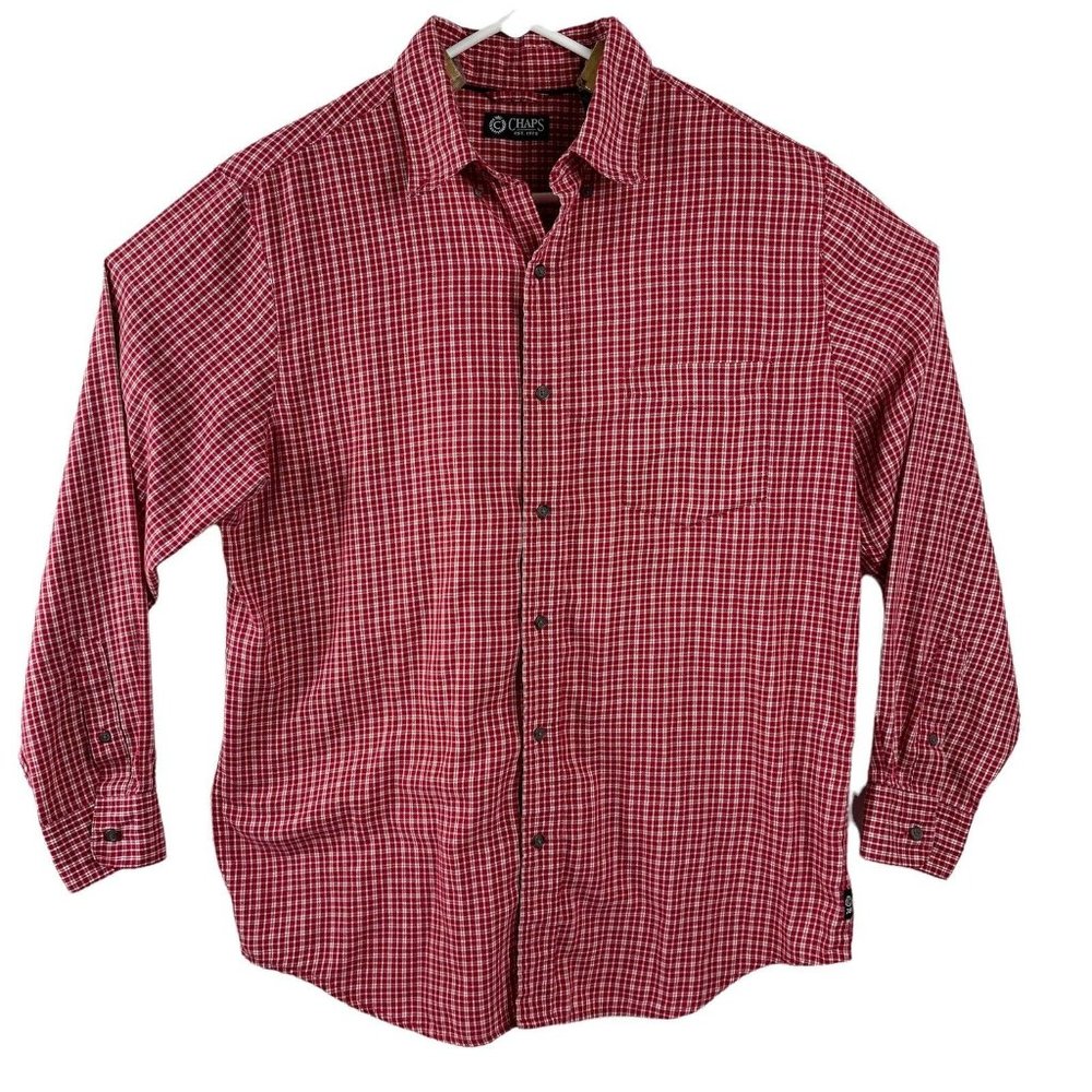 Chaps Men's Long Sleeve Button Up Red Gingham Shirt Size Large